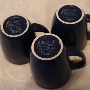 EUC Set of 3 Corelle Coordinate Stoneware Mugs Cobalt Blue